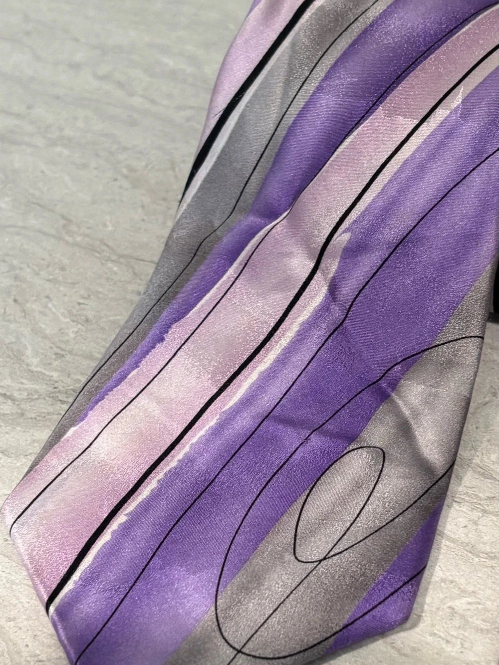 J. Garcia Lavender and Silver Diagonal Stripe and red guitar silk ties